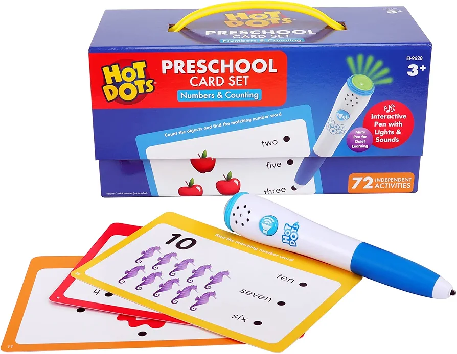 Educational Insights Hot Dots Numbers Set with 72 Activities, Learn to Count Preschool Set with Interactive Pen, Ages 3+