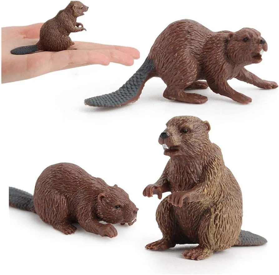 3PCS Safari Animal Figurines, Toy Animals for Kids with Beavers, Cake Toppers