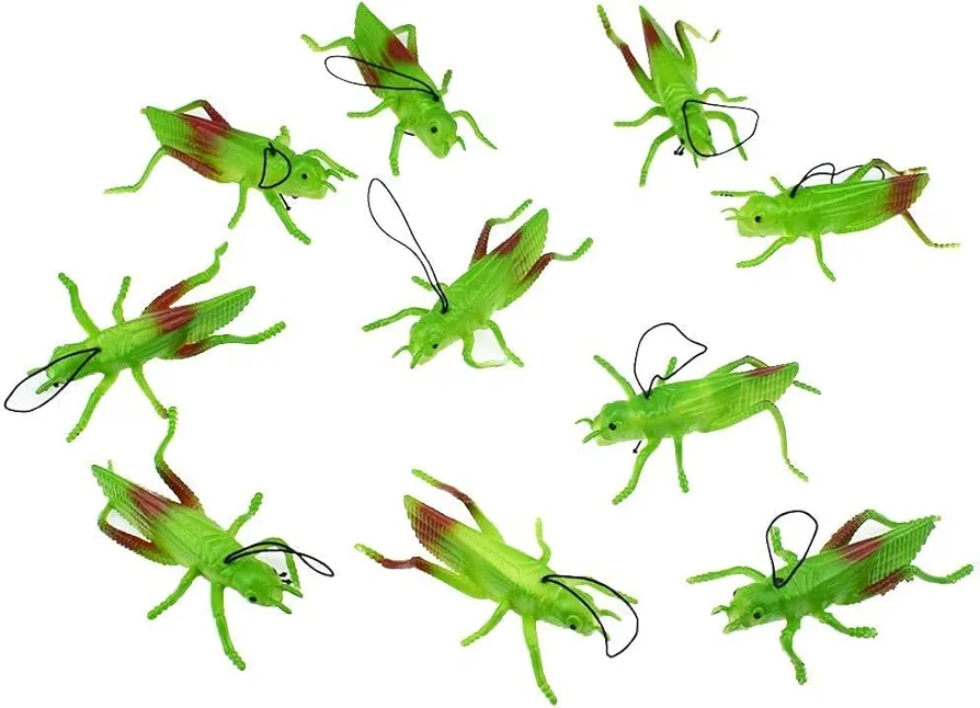 10 Pcs Plastic Grasshoppers Insect Figures Toys, Fake Bugs Simulation Locust Insects Model Soft Fake Grasshopper Bugs Kids Toy Green