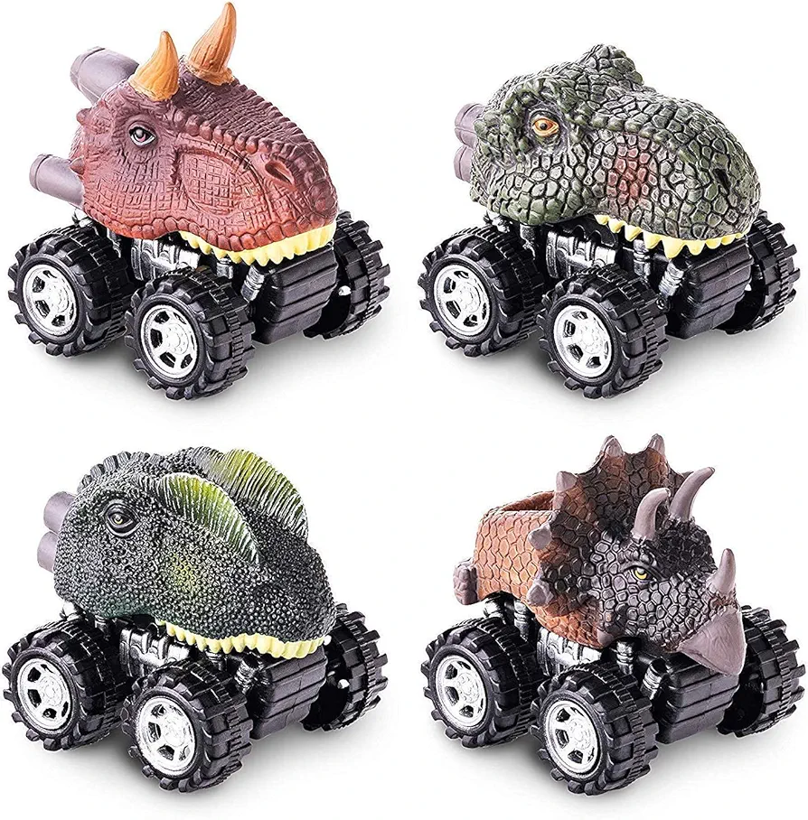 Dinosaur Toys for 3-7 Year Old Kids, Pull Back Dinosaur Cars for Kids, 4 Pack Set Car Toys, Gift Toys Dino Cars