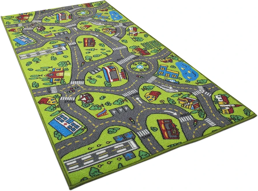 Kids Carpet City Play Mat - Play, Learn & Have Fun Safely - For Cars & Toys, 60" x 32" Large