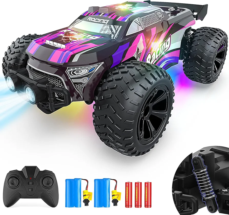 Remote Control Car - 20km/h 2.4GHz High Speed RC Cars, Off Road Hobby RC Racing Car with 2 Rechargeable Batteries & LedLights, Toy Car Gift for 3 4 5 6 7 8 Year Old Boys Girls Kids