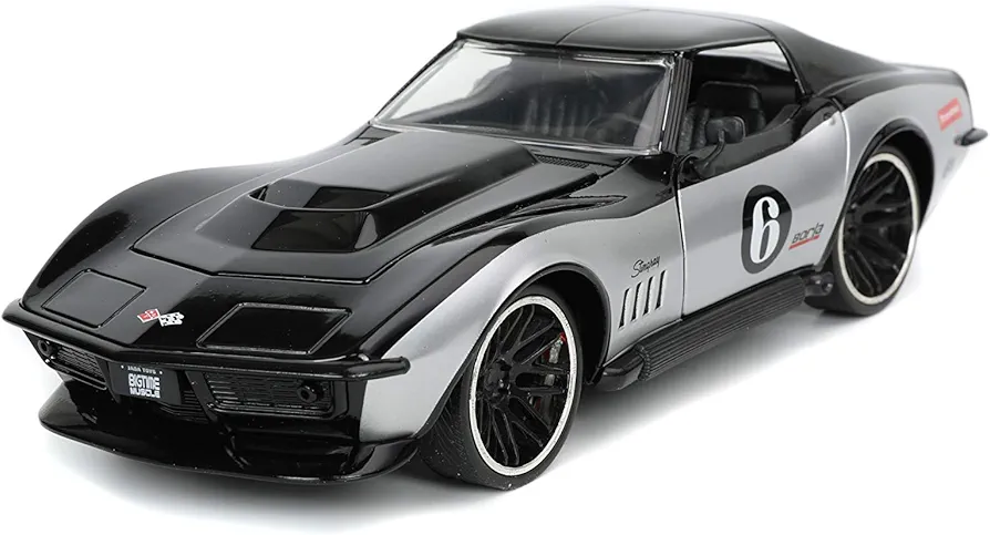 Jada Toys Bigtime Muscle 1:24 1969 Chevy Corvette Stingray Die-cast Black, Toys for Kids and Adults