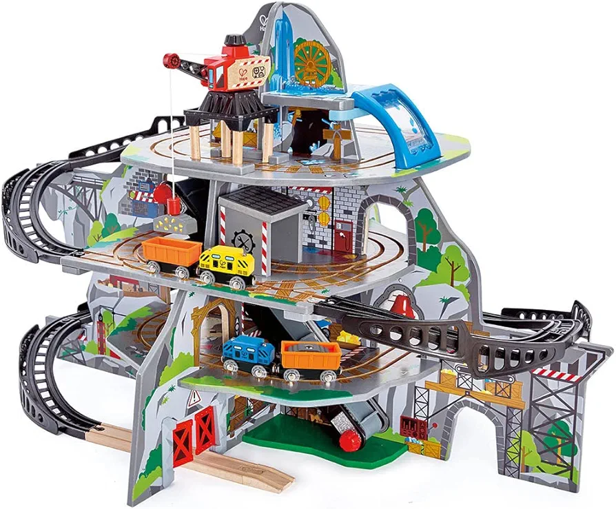 Hape Kids Wooden Railway Mighty Mountain Mine Set, L: 36.2, W: 23, H: 26 inch