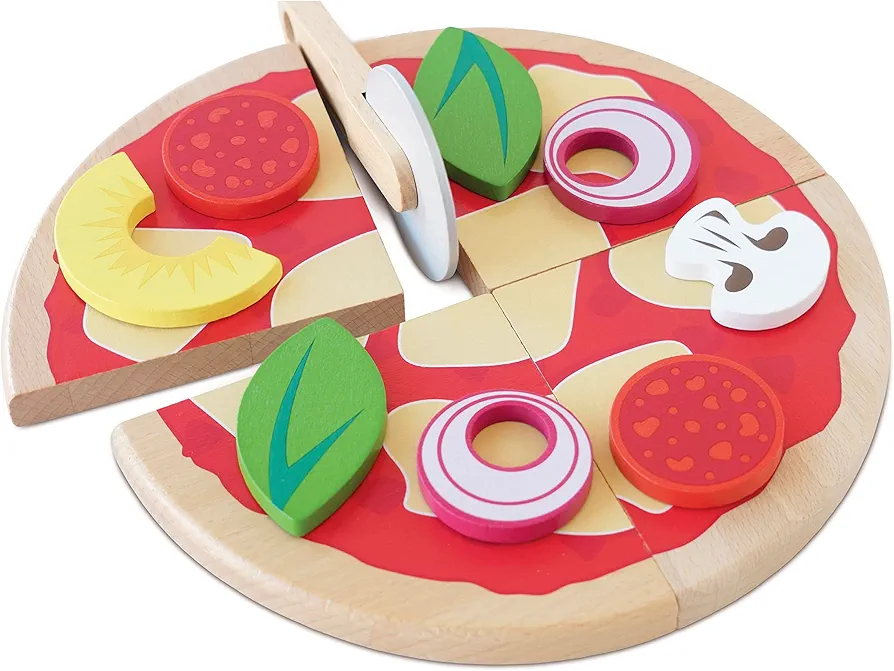 Le Toy Van - Childrens Wood Pretend Play Food | Wooden Honeybake Pizza Pretend Food Toy Playset | Toy Kitchen Accessories Play Food Role Play Toy (TV279)