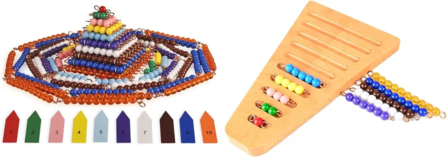 BOHS Montessori Short Beads Stair + Bead Chains & Squares Bundle,Montessori Math Manipulative Materials - Preschool Learning Educational Toys