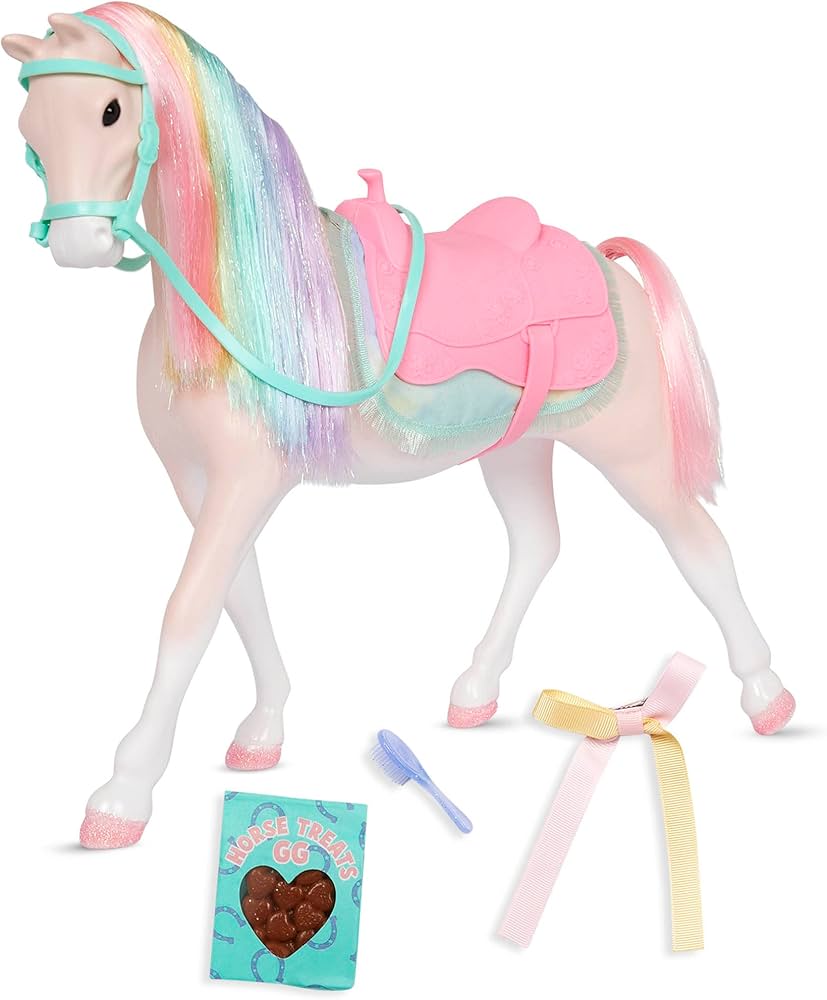 Glitter Girls – 14-inch Toy Horse – Rainbow Mane & Pink Tail – Removable Saddle, Blanket & Brush – Doll Horse Accessories – Kids 3 Years + – Twinkle, Large