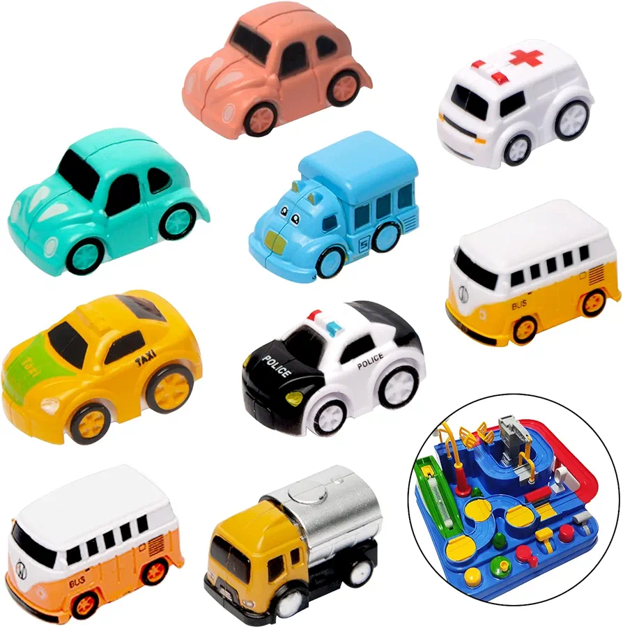 [9 Pack] Mini Race Track Car Adventure Replacement Car Toys, Car Adventure Toys Accessories, Preschool Educational Toy Vehicle, Parent-Child Interactive Racing Kids Toy (1.2 x 0.7 x 0.8 Inch)