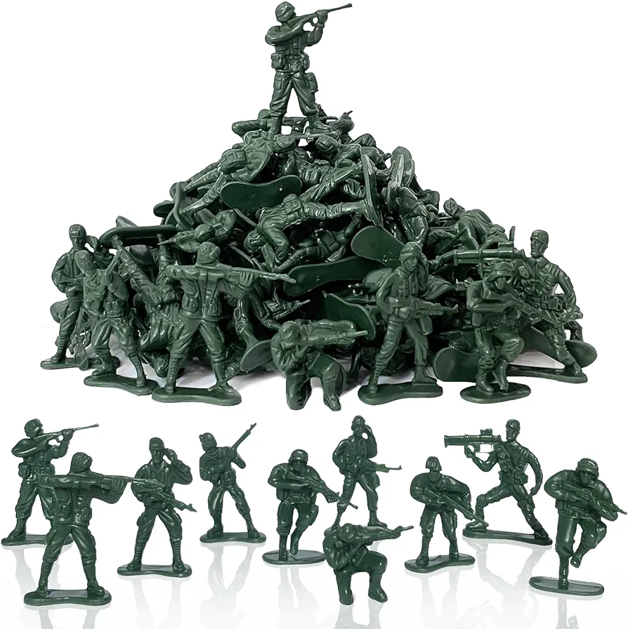 100 Pcs Army Men Toys for Boys, 10 Different Poses Soldier Set, 2.17" Green Plastic Army Men Toys for Kids