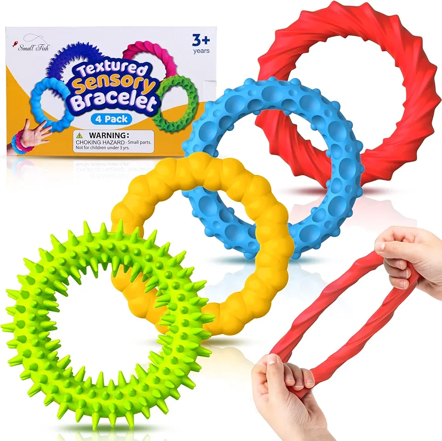 Sensory Fidget Toys for Kids Adults - 4 Pack Stretchy Fidget Bracelet | Texture & Calming Autism Sensory Toys for Special Needs Autistic Children | Calm Down Toy for Toddler Girls Boys