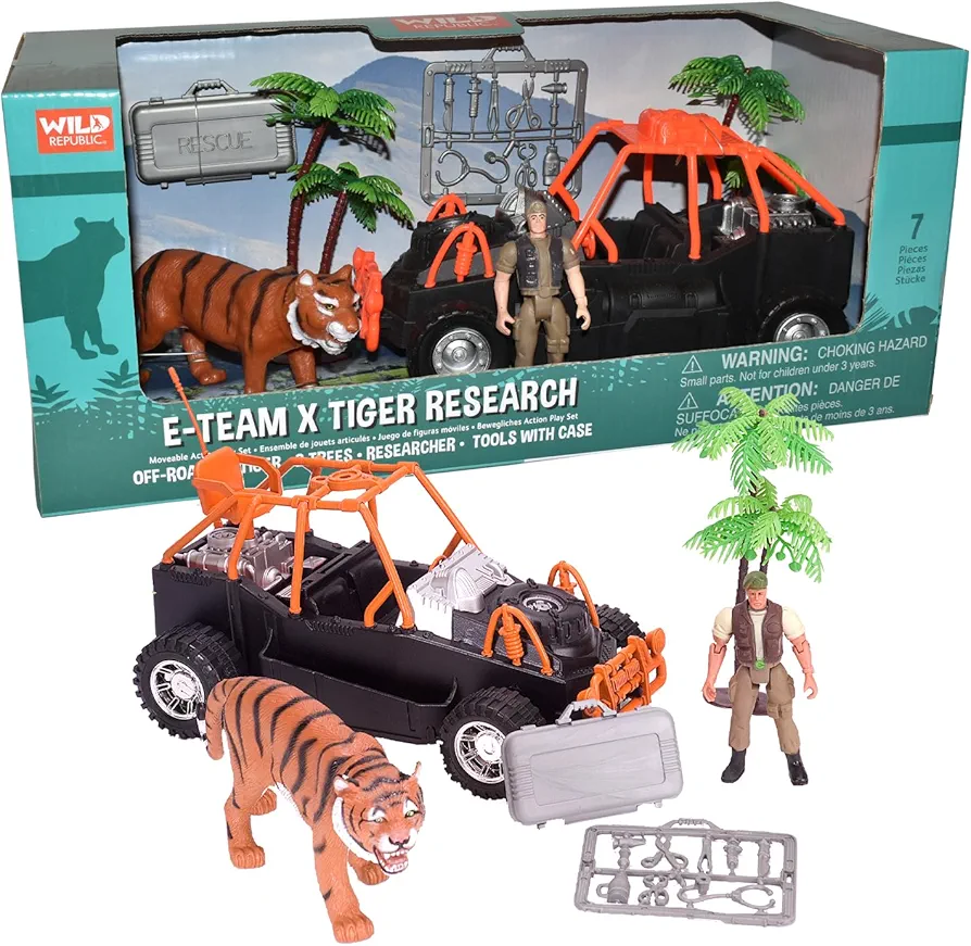 Wild Republic E-Team X Set Tiger Rescue Playset, Action Figure, Animal, Vehicle, Accessories, Gifts for Kids