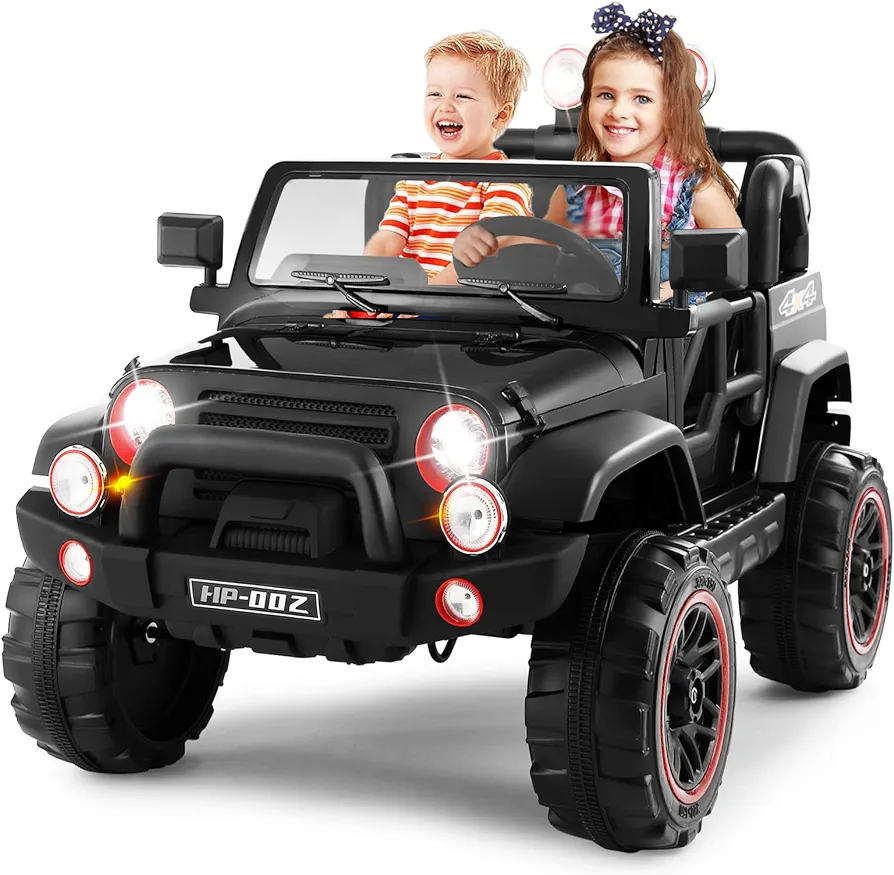 2 Seater Ride On Truck and Car Cover, 12V Children's Electric Car with Parental Remote Control, Music, MP3 Player, LED Lights, Spring Suspension, Black