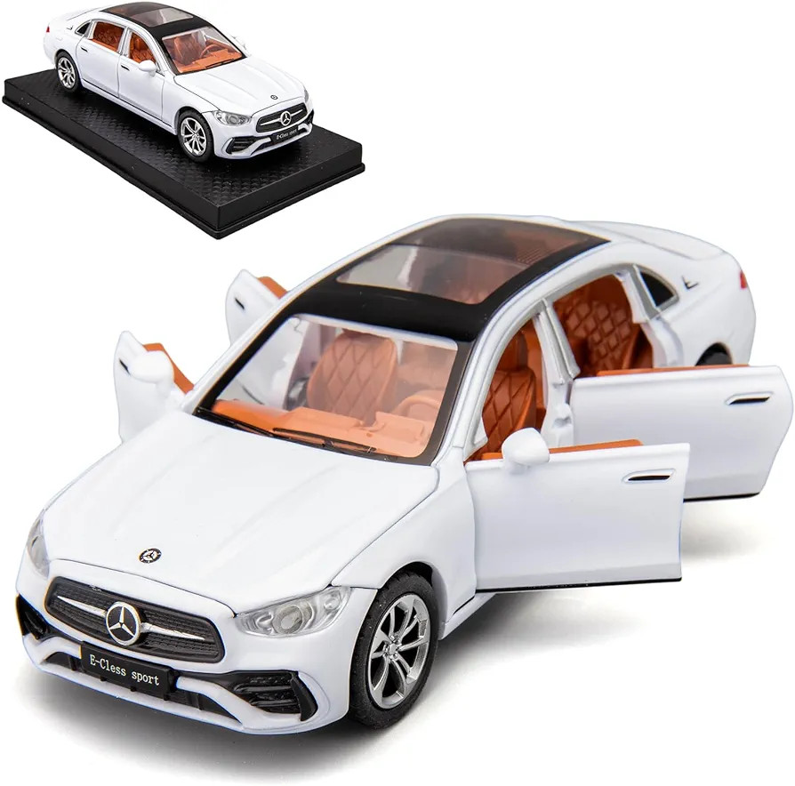 BDTCTK 1/32 Compatible for Benz E300l Model Car, Zinc Alloy Diecast Collectible Pull Back Toy car with Sound and Light for Kids Boy Girl Gift White