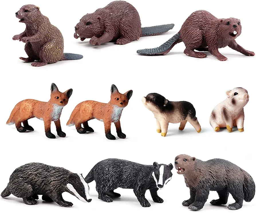 10 PCS Forest Animal Toys Figures, Realistic Woodland Creatures Figurines for Kids Toddlers, Plastic Miniature Toys Cake Topper Birthday Gift