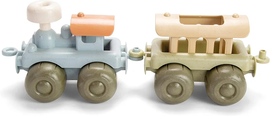 Dantoy: BIO Train Set - 2 Linking Toy Train Cars, Muted Colors, Indoor & Outdoor Play Vehicle, Caboose, Recycled Plastic, Kids & Toddlers Ages 2+