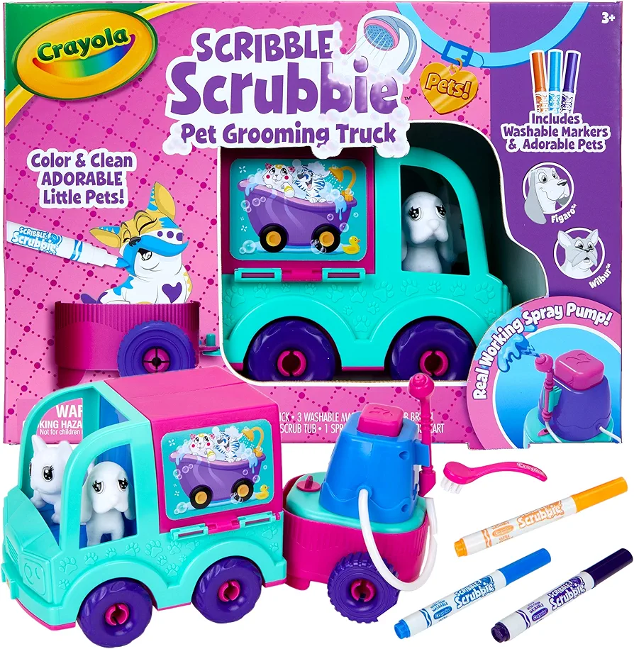 Crayola Scribble Scrubbie Pets Grooming Truck (10 Pcs), Toy Pet Playset, Kids Pet Care Toy, Gift for Girls & Boys, Ages 3+