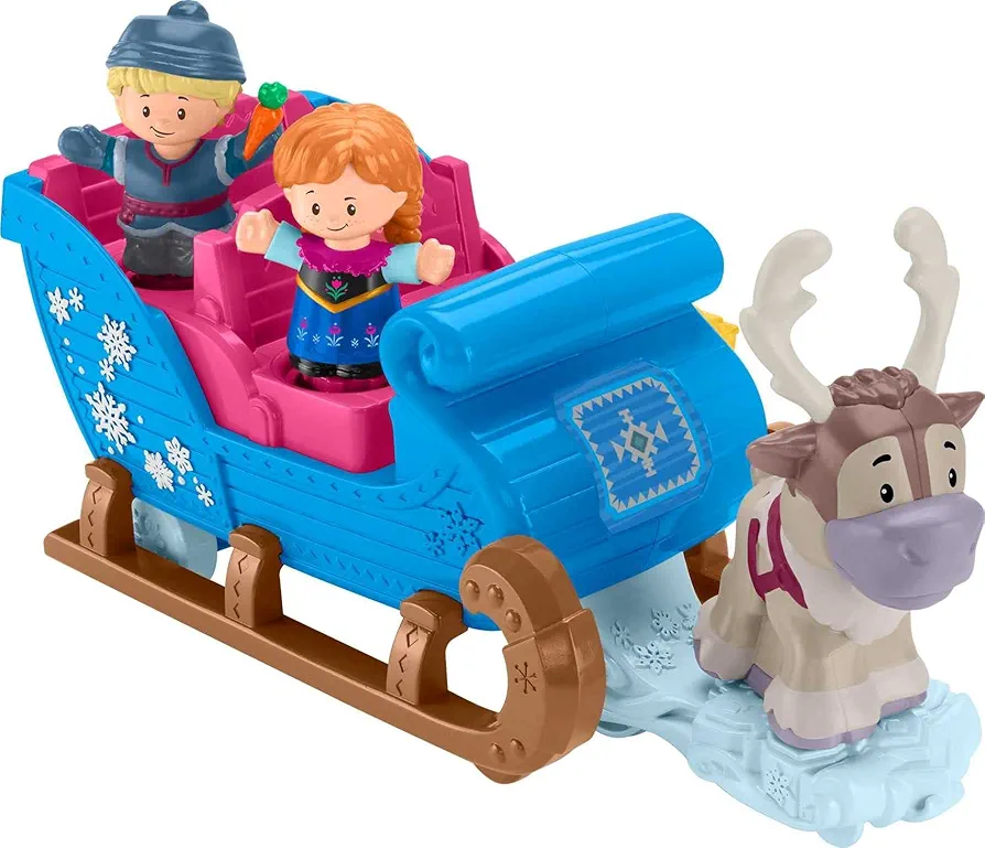 Fisher-Price Little People Toddler Toy Disney Frozen Kristoff’s Sleigh Vehicle with Anna Kristoff & Sven Figures for Ages 18+ Months