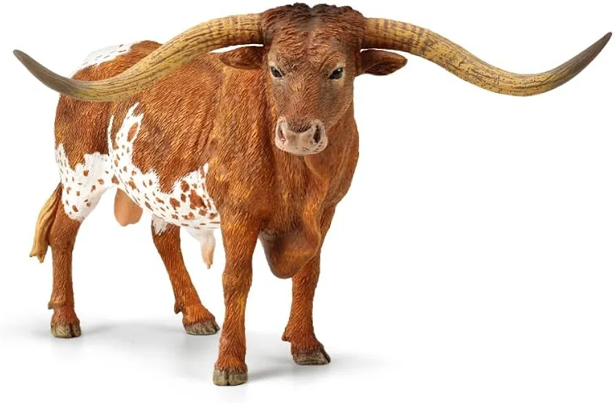 Gemini&Genius Longhorn Cow Toy Action Figure, Farm Animal Toys, Hand Painted, 6 Inches Length, Realistic and Durable Farm Toys for Children Boys and Girls Gift