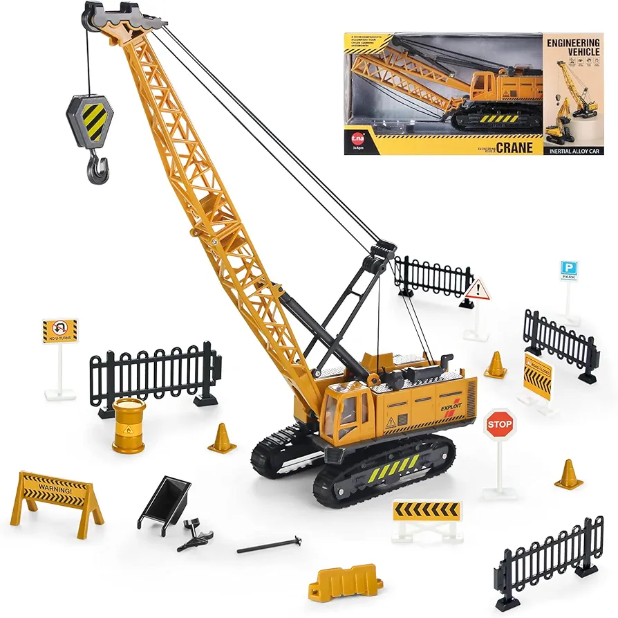 Joyfia 1: 55 Scale Crawler Crane Toy with Operating Buttons, Kids Construction Crane Vehicle Alloy Model Car, Boys Outdoor Sandbox Truck Toys Playset, Toddlers 3-8 Years Old Gifts