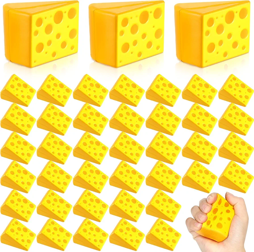 50 Pcs 2.3 Inch Cheese Stress Toys Foam Cheese Stretchy Toy Party Favors Stress Relief Artificial Cheese Models Kitchen Miniature for Kids Adults Stress Relief, Dollhouse Kitchen Decor DIY