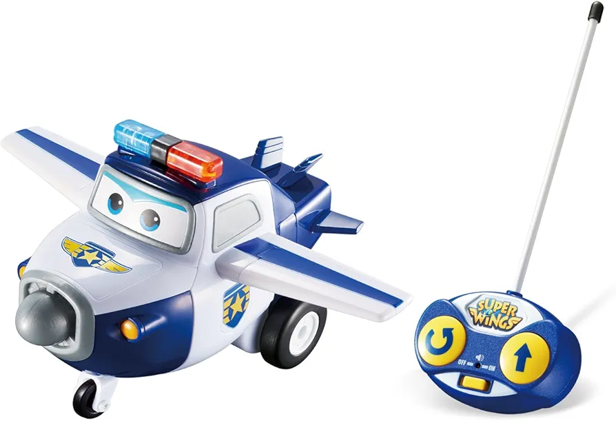 Super Wings - Remote Control Paul | RC Police Airplane Toys | Easy to Control | Blue and White Vehicle | Best Gift for 3 4 5 Year Old Boys and Girls | Fun for Preschool Kids | Light and Sound Effects