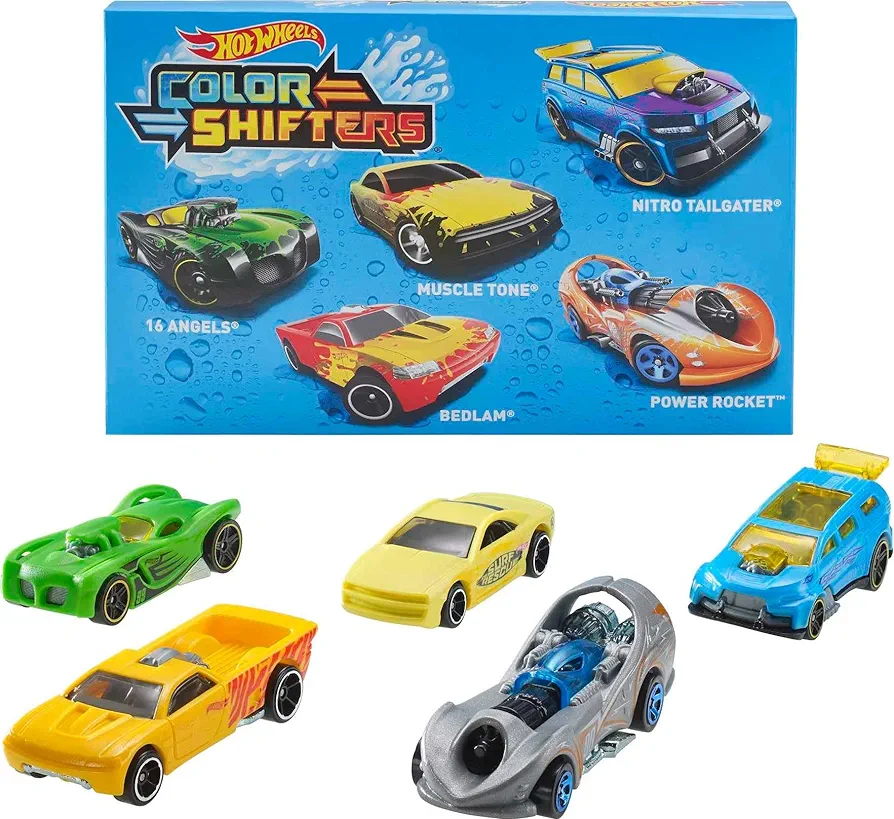 Hot Wheels Color Shifters Toy Cars 5-Pack, Set of 5 1:64 Scale Vehicles that Change Color in Cold or Warm Water (Styles May Vary) (Amazon Exclusive)