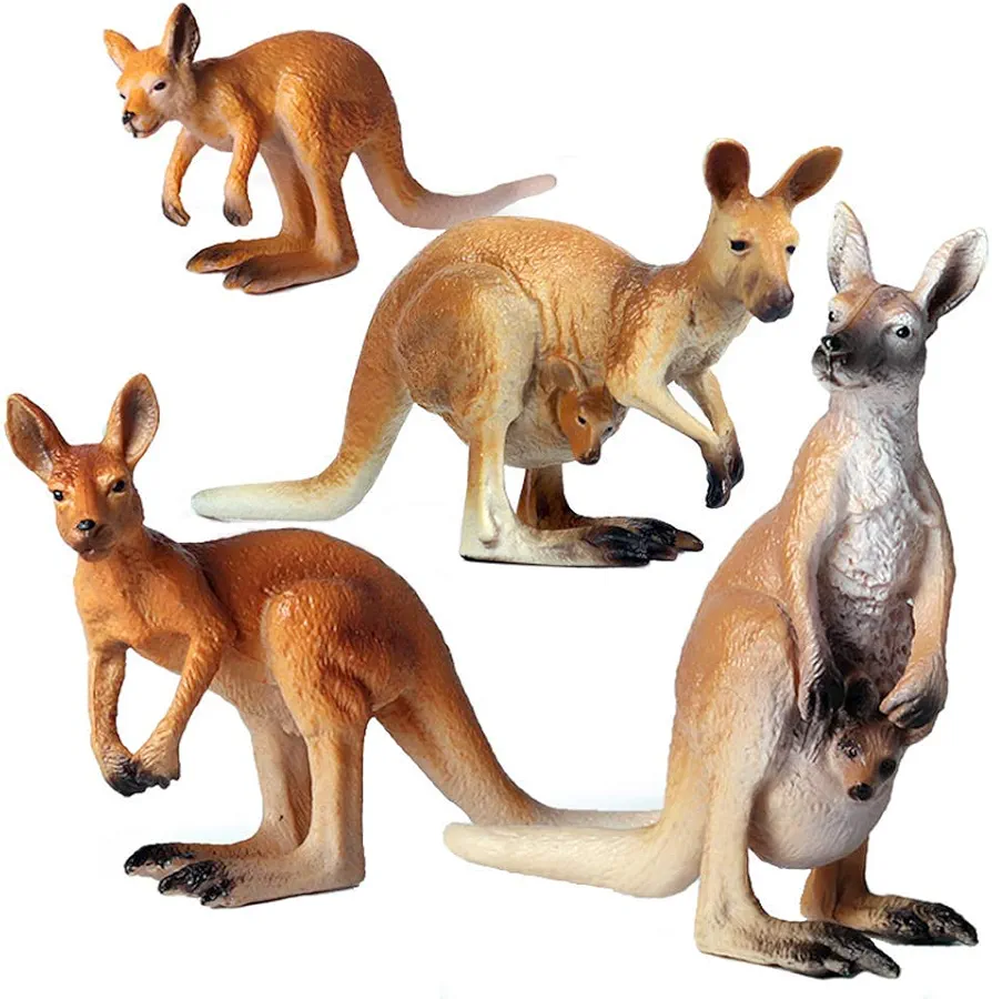 Kangaroo Figures for Kids, 4 pcs Realistic Animal Figurines, Small Animals Cake Topper, Learning Educational Toys for Christmas Birthday Gift