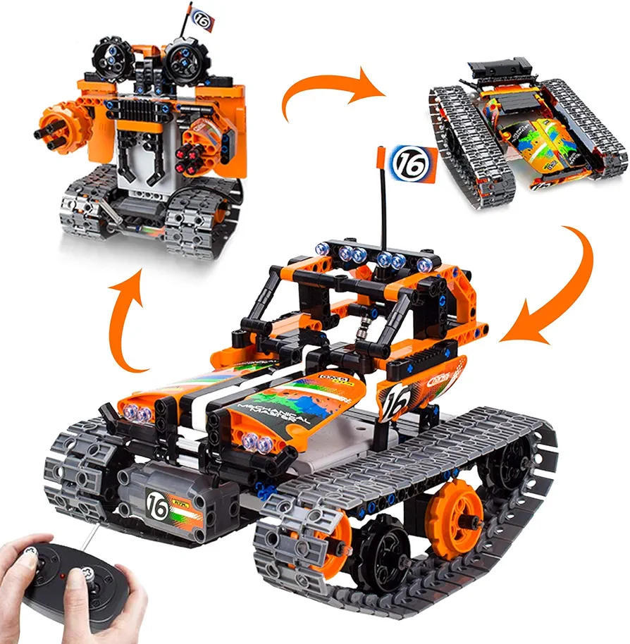 3-in-1 STEM Remote Control Building Kits - Tracked Car/Robot/Tank - 2.4Ghz Rechargeable RC Racer Toy Set Gift for 8-12 14 Year Old Boys and Girls Best Engineering Science Learning Kit for Kids 392pcs