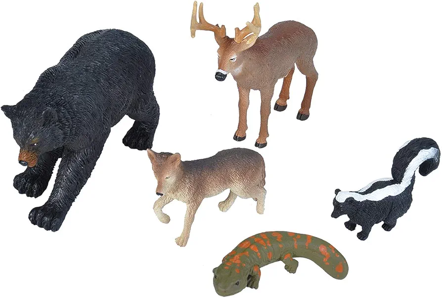 Wild Republic Skunk, Black Bear, Deer, Coyote, Salamander, Kids Gifts, Educational Toys, Wilderness Polybag, 5-Pieces , Wilderness Series 1