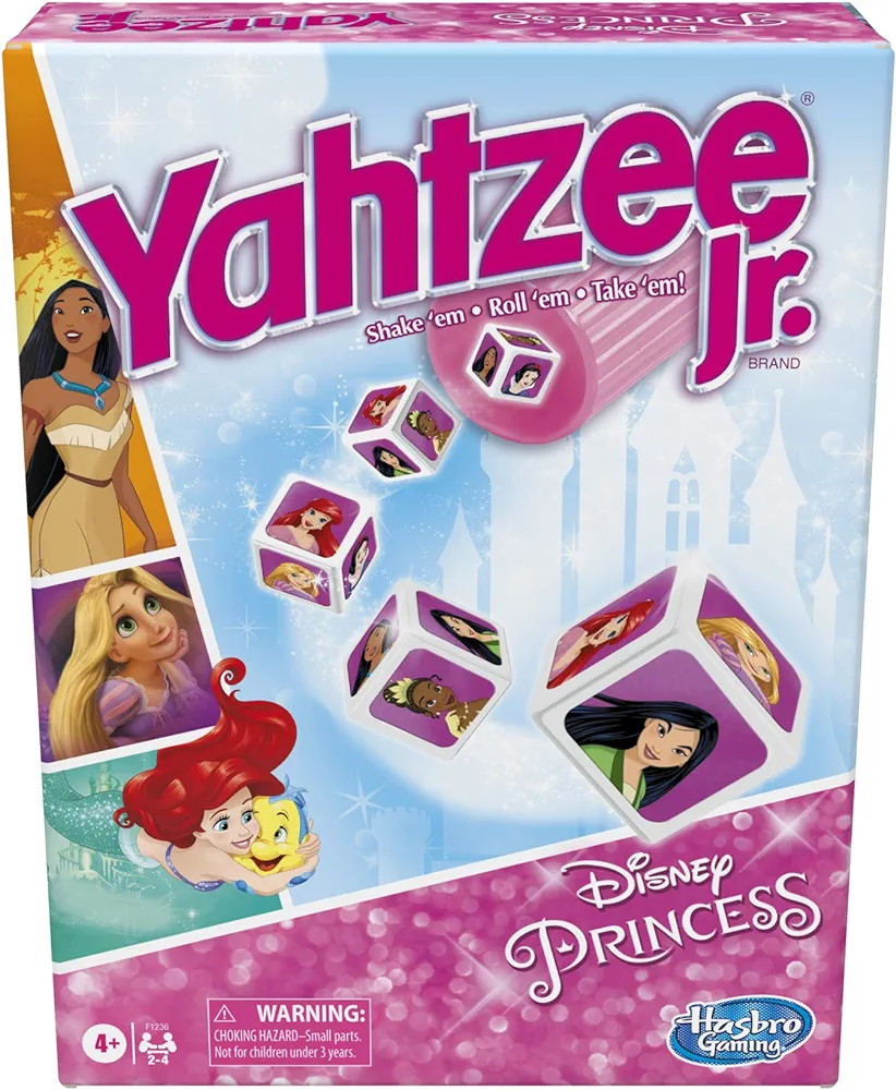 Hasbro Gaming Yahtzee Jr.: Disney Princess Edition Board Game for Kids Ages 4 and Up, for 2-4 Players, Counting and Matching Game for Preschoolers (Amazon Exclusive)