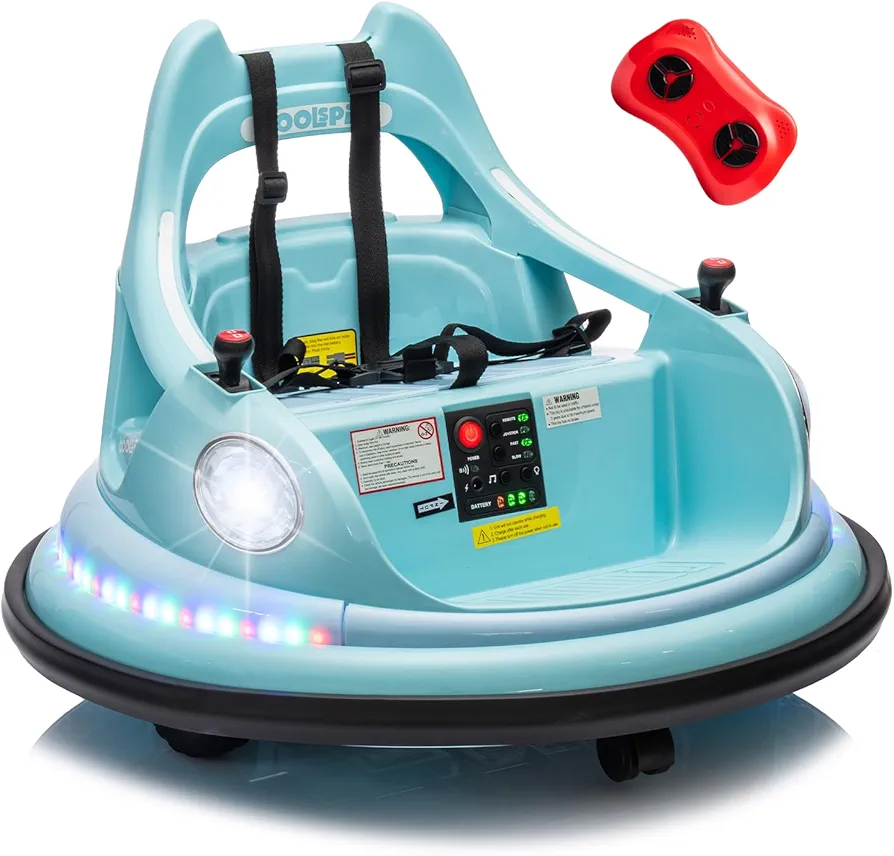 12V Bumper Car for Kids, Bumper Car for Toddlers W/Remote Control, Electric Ride On Car with LED Lights & 360 Degree Spin, Bluetooth, Anti-Collision Padding 5-Point Safety Belt, (Blue)