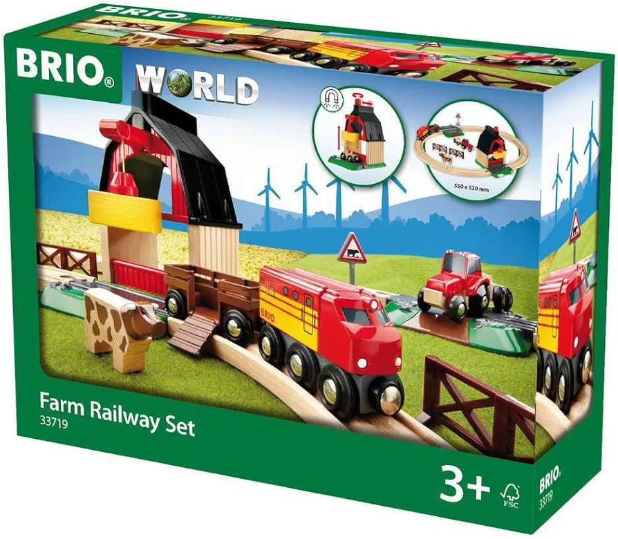 BRIO 33719 Farm Railway Playset – Interactive Toy Train Set for Kids | FSC-Certified Wood | Expandable Tracks | Promotes Skill Development