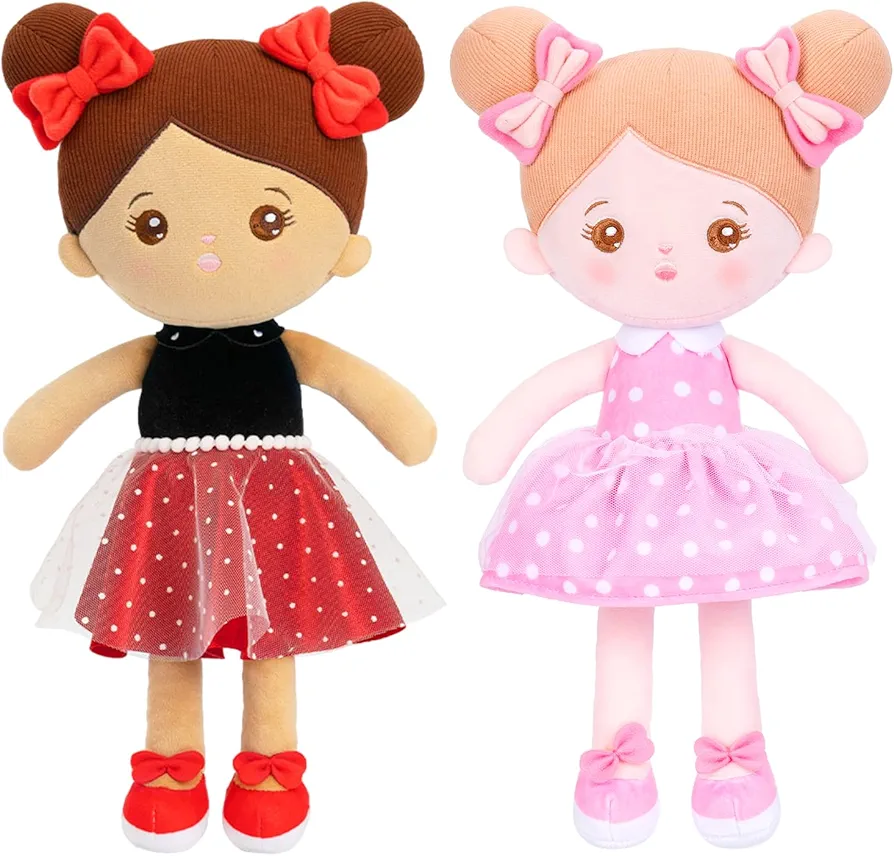 OUOZZZ 2 PCs 15" Soft Baby Doll for Girls - First Baby Doll Plush Rag Doll Sleeping Cuddle Buddy Doll Toy for Kids