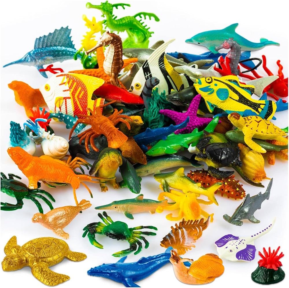 68 Pack Ocean Sea Animal Toys, Mini Animal Figures Bath Toys, Realistic Under The Sea Life Figurines Shark for Kids Toddlers Preschool Educational Favors Easter Basket Stuffers Gifts