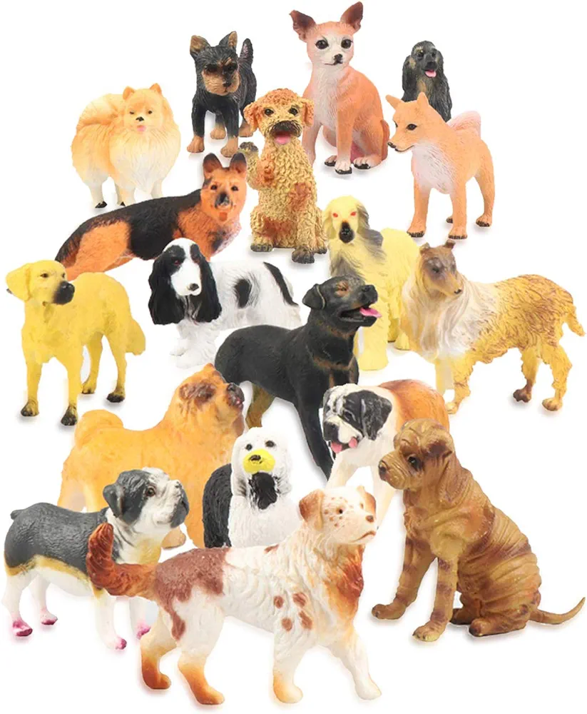 Liberty Imports 18 PCS Large Dog Figurines Playset, 4" Toy Pet Puppy Realistic Play Figures, Canine Bulk Animal Variety Cake Toppers, Party Favors for Kids