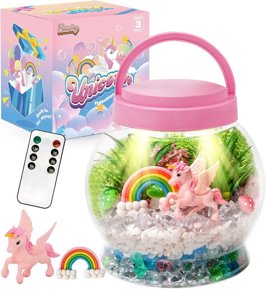 Terrarium Kit for Kids, Light Up Unicorn Toys for Girls 6-8, DIY Kids Arts and Crafts Kit with Remote Control, Preschool Learning & Education Science Kits & Toys, Gift Ideas for Birthday Xmas