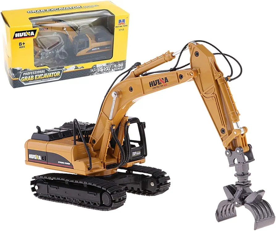 Gemini&Genius Construction Vehicle Toys Timber Grab Excavator Heavy Metal 1/50 Scale Grab Wooden/Building Materials Vehicle Engineering Alloy Models Collection Toys Gift for Kids and Decoration House