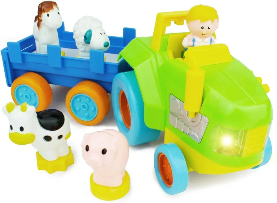 Boley My First Farm Play Set - 6 Piece Green Tractor with Trailer, Farmer Figurine, and Farm Animal Toys for Toddlers - Perfect for Kids Learning and Play!