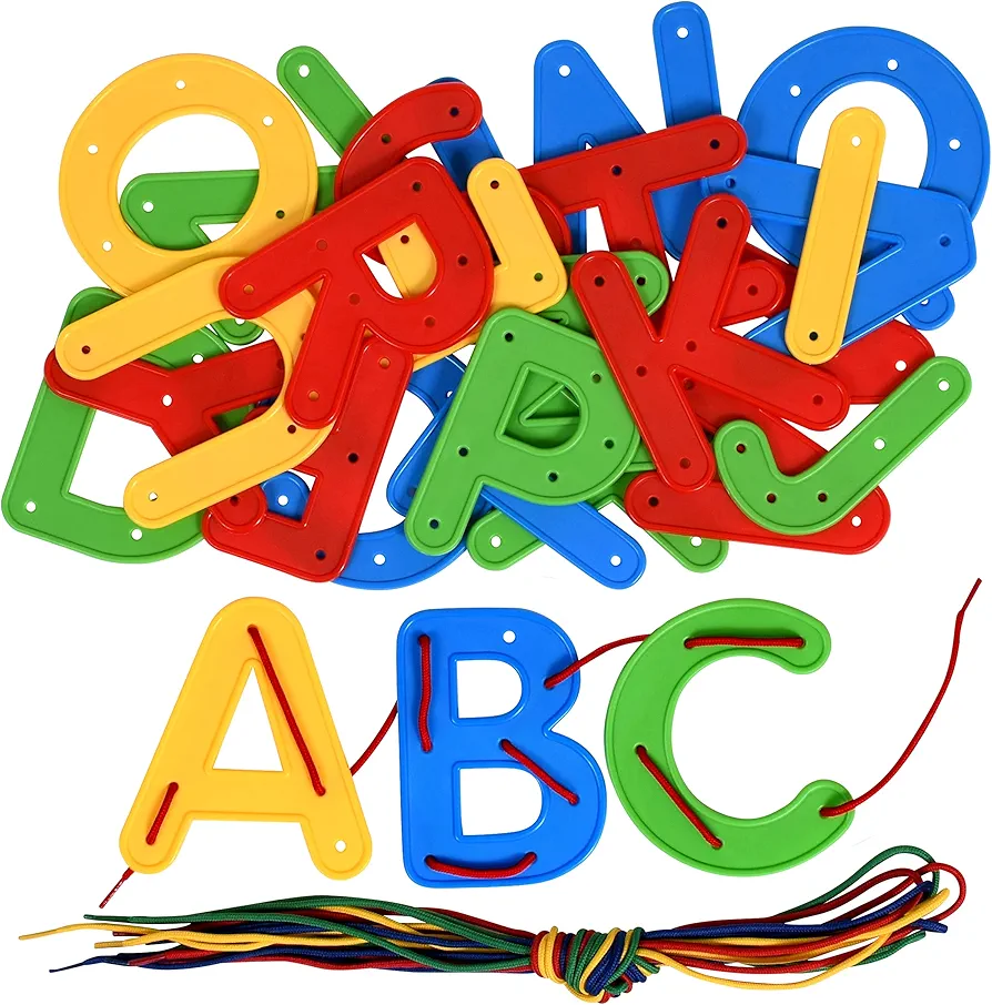 READY 2 LEARN Lacing Alphabet - Uppercase - 26 Letters - 8 Laces - Threading Toy for Kids - Fine Motor Skills, Letter Recognition and Early Spelling