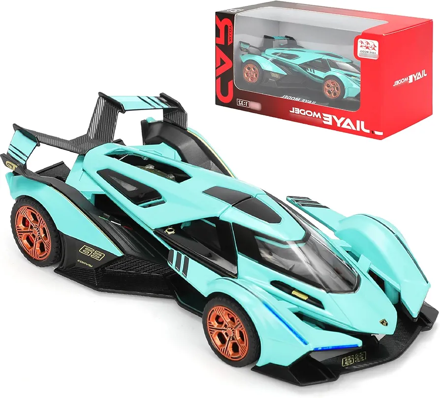 Lambo V12 Diecast Toy Car, 1:32 Scale Pull Back Race Car with Light & Sound for Boys Ages 3-8, Metal Model Car for Kids Toddlers, Gift Toy Cars for Boys Age 4-7, Collectible Supercar - Blue