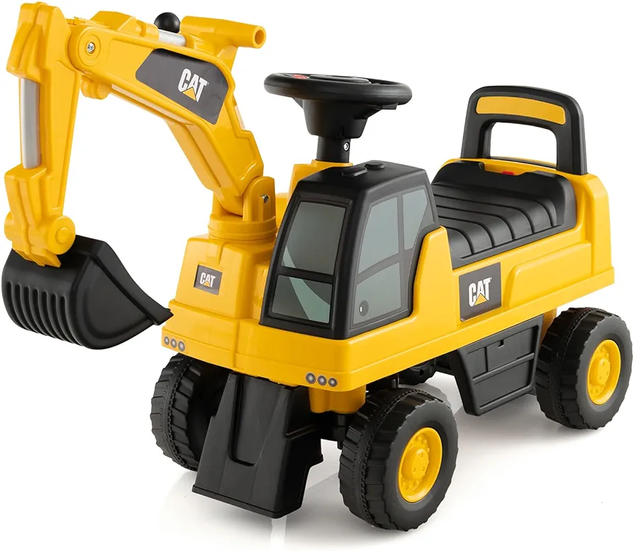 Costzon Ride on Excavator, Licensed Caterpillar Kids Excavator Digger w/Rotatable Digging Bucket, Driver’s Cab, Under-seat Storage, Construction Vehicles for Kids, Ride on Toys for Toddlers 1-3