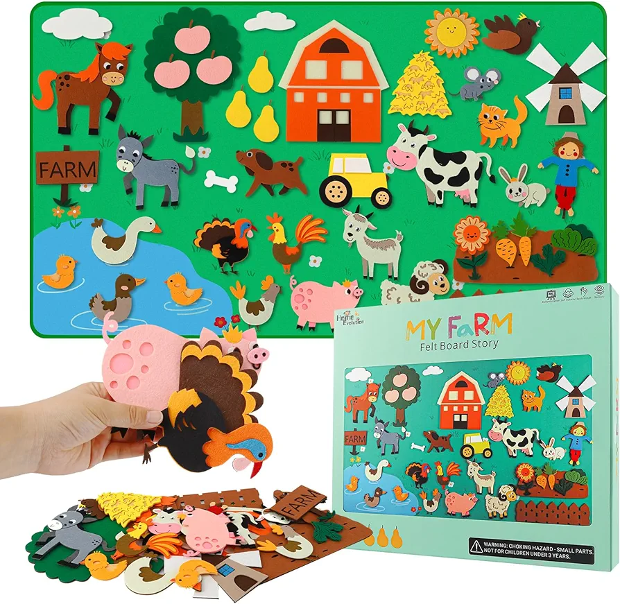 Farm Animals Felt Board Story Sets - 4Ft 42Pcs Interactive DIY Play & Educational Learning Kit for Kids Toddlers, Flannel Storytelling Crafts Gift, Farmhouse Theme Classroom & Preschool Teaching Toys