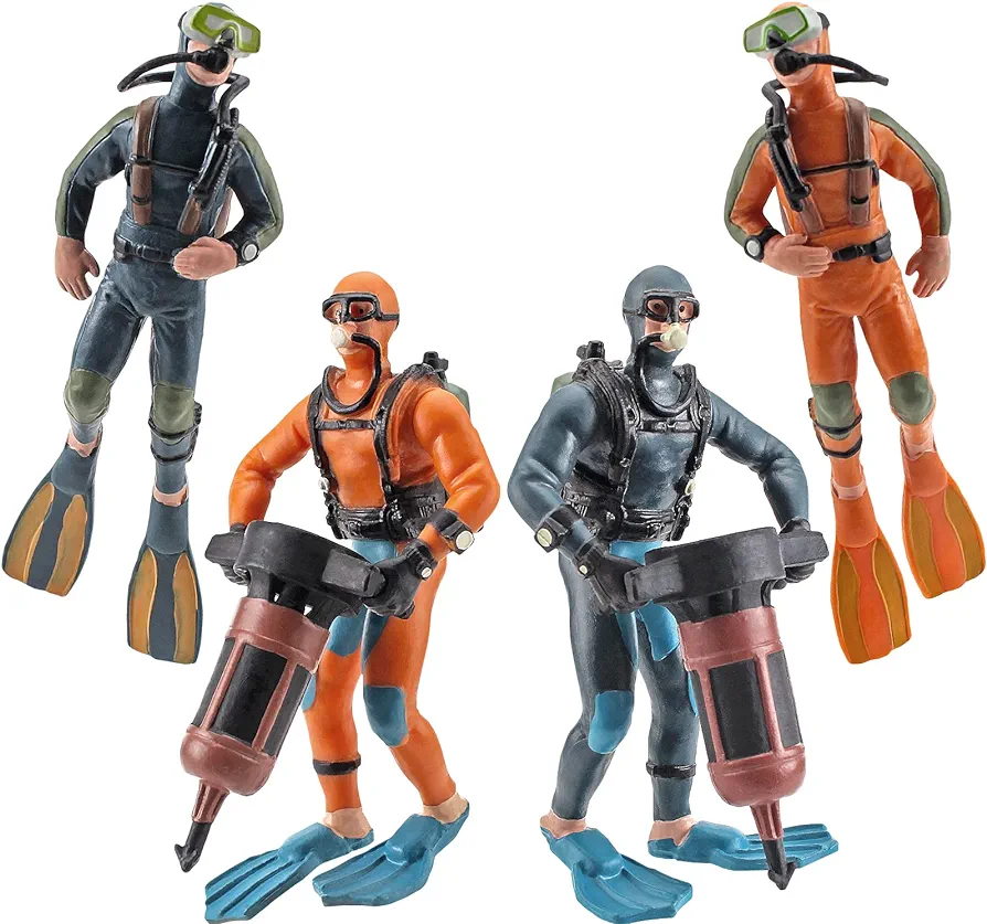 Realistic Ocean Adventure Team Model Playset 4PCS Underwater Adventure Figure Model Toy Scuba Diver Toy Figures Undersea Scene Cognitive Toys for Kids 3 4 5 6 Years Old Boys and Girls