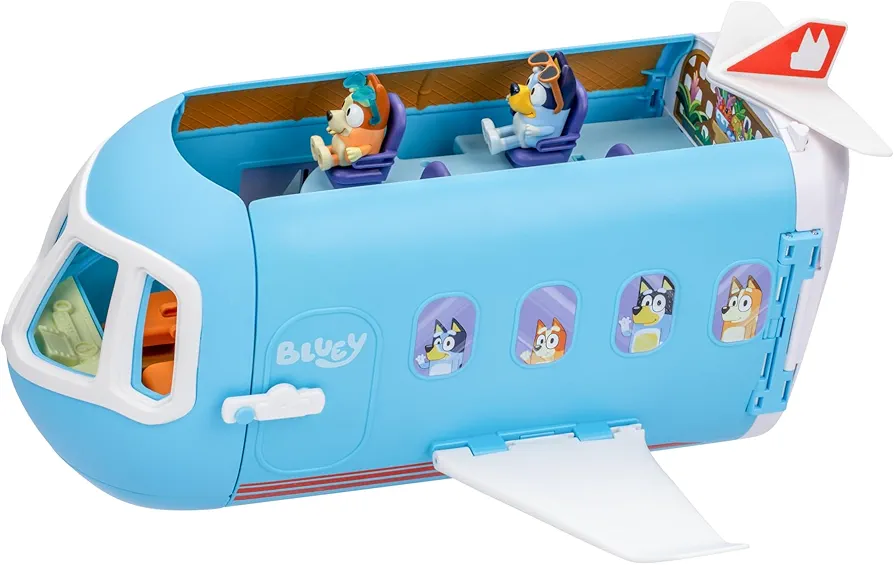 Bluey 3-in-1 Transforming Plane Playset, Transforms from A Plane to A Resort and a Boat! Opens Up to Expand Out to A 27 Inch/ 70cm Wide Holiday Vacation Resort Playset, Over 25 Sounds and Phrases