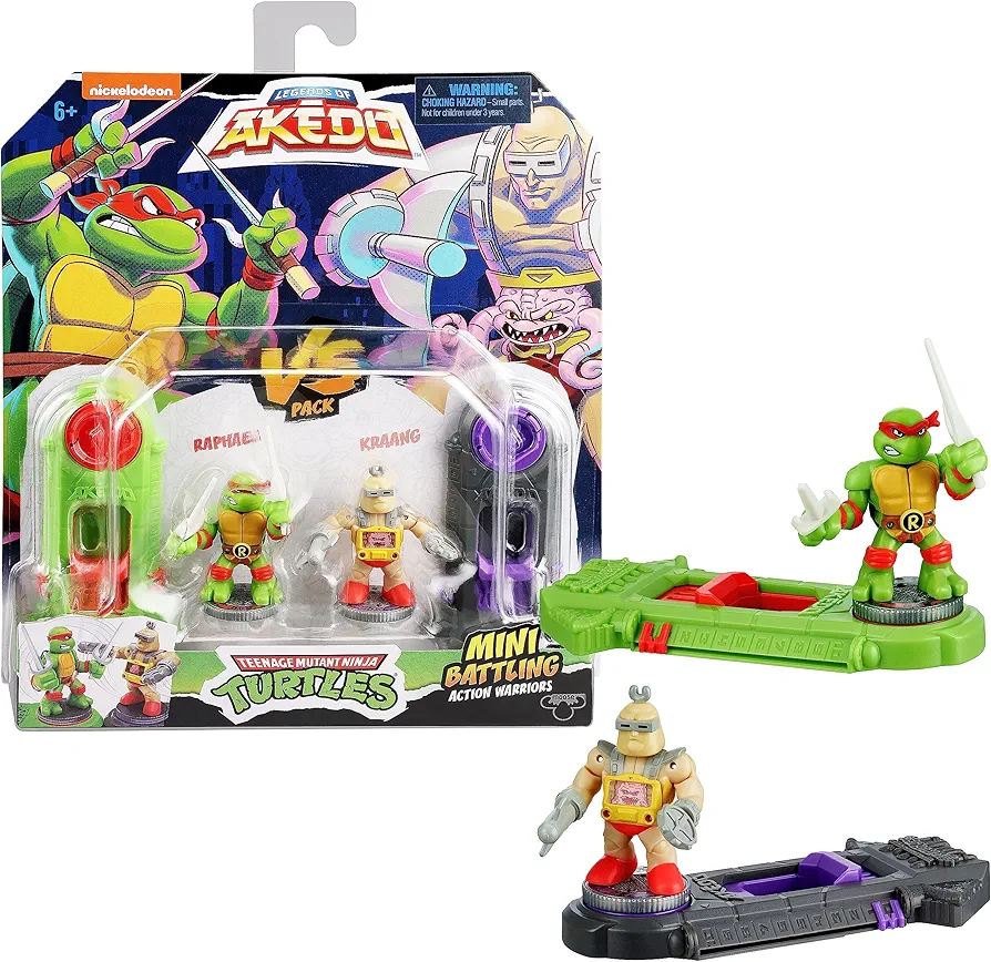 Legends of Akedo Teenage Mutant Ninja Turtles. Mini Battling Warriors Versus Pack Raphael Vs Krang With 2 Figures, 1 Instruction Manual, 2 Trigger Controllers