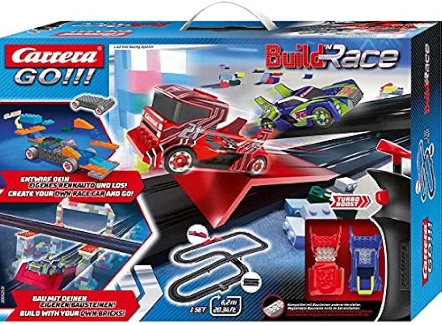 Carrera GO!!! Build 'N Race 62531 Racing Set 6.2 Electric Powered Slot Car Racing Kids Toy Blocks Race Track Set Includes 2 Hand Controllers and 2 Cars in 1:43 Scale