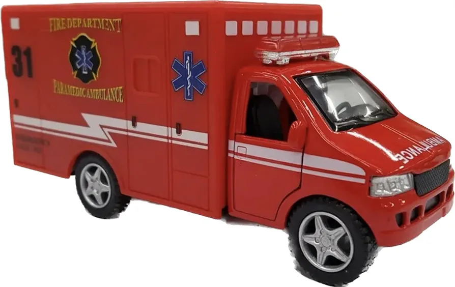 KiNSMART Rescue Team AMBULANCE 5" Die Cast Metal Cabin w/Pullback Action