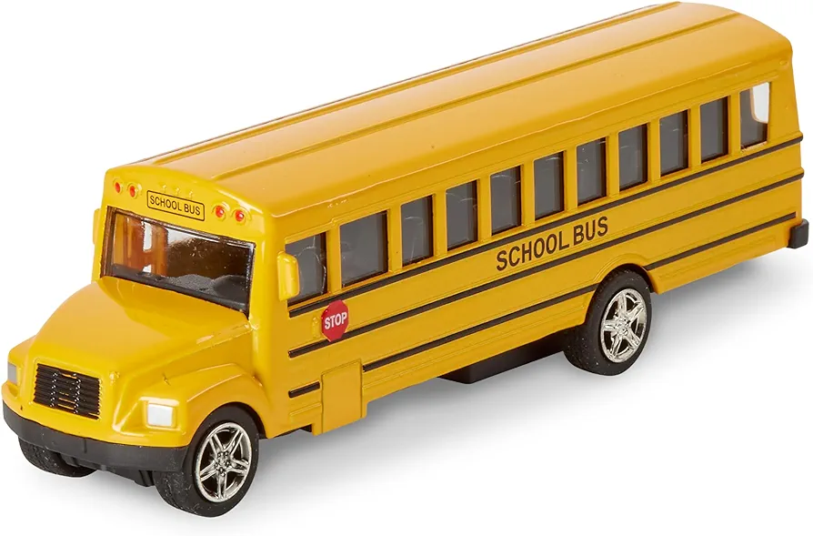 Long-Nose School Bus Die Cast Metal Model Toy Car 6 Inches with Pullback Action Durable Pull Back Car Door Opening & Closing Realistic School Bus - Great for Gifts, Birthdays, Boys & Girls