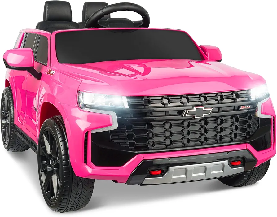 Ride On Car for Kids, Licensed Chevrolet Tahoe SUV 12V7AH Battery Powered Ride On Toy Car, Kids Boys Girls Electric Car with Remote Control, LED Lights, Bluetooth Music, Horn, 3 Speeds (Pink)