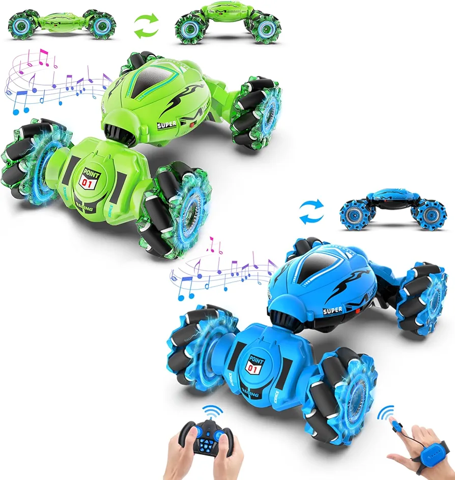 Dysaim Gesture Sensing RC Stunt Car Toys, 2 Gesture RC Car 2.4GHz 4WD Remote Control Cars with Lights Music, Off-Road 360° Rotation RC Drift Car, Best Birthday Gifts for Kids Age 6-12